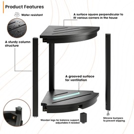 HOLANA 12" Wood Corner Shower Bench & Corner Shower Stool with Storage Shelf - Footrest for Shaving Legs - Bath Step for Small Spaces - Perfect for Indoor or Outdoor (Black, 12x12x18)
