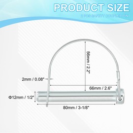 PATIKIL Trailer Coupler Pin 1/2x3-1/8x2.6"(D*L*IW), 2 Pcs Wire Lock Pin Safety Shaft Locking Pin Round Pto Pins for Farm Trailers Lawn Hitches Garden Tractor Kayak Boat (12x80x66mm)
