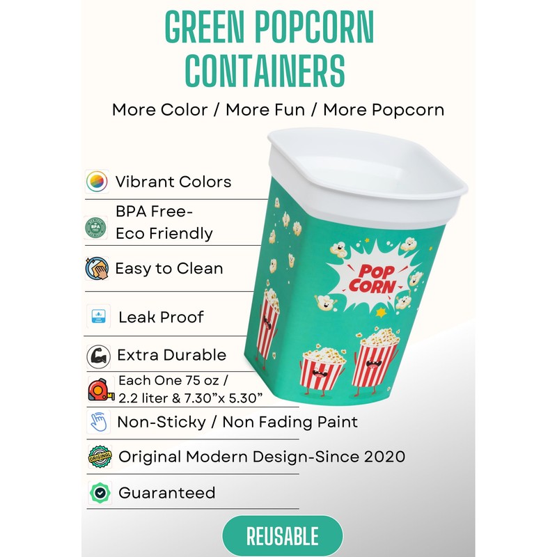ONONEXPRESS MIX 4 pcs Reusable Plastic Popcorn Containers/Popcorn Bowls Set