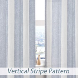 Central Park Blue White Stripe Farmhouse Curtains Semi-Sheer Rayon Blend Heavy Linen Texture Window Curtain Panel 6 Grommets Treatment for Living Room/Bedroom, Set of 2, 44" x 63" Each