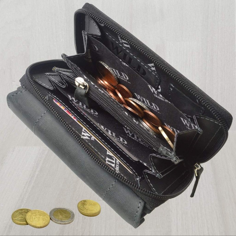 Women's Purse, Wild Leather, in 9 Colours Rfid Black Damen