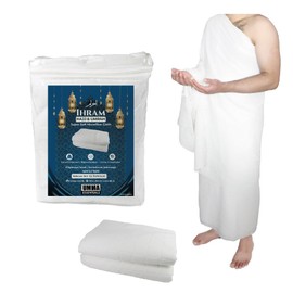 UMMA ESSENTIALS, Ihram for Umrah, Super Soft Hypoallergenic Towels, Ihram for Hajj, Men's Ihram, Odor-Free, Quick Dry, Lightweight, Breathable, 82"x 43", White