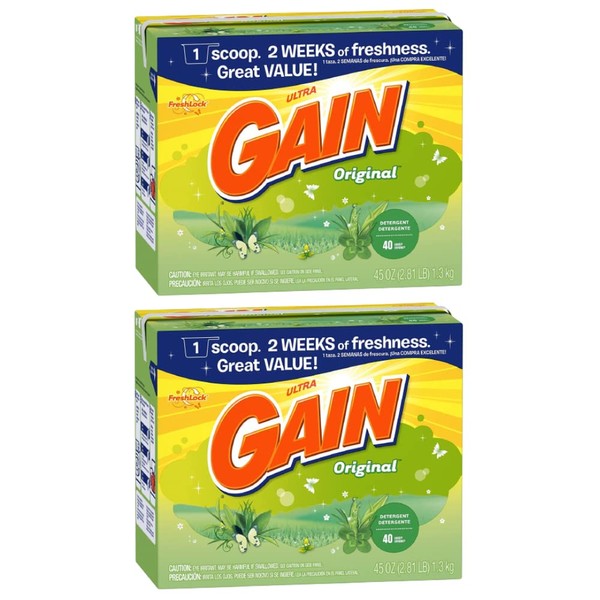 Gain Powder Laundry Detergent 40 Loads, Original, 45 Ounce (Pack of 2)