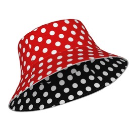 fanlly Funny Red Polka Dots Bucket Hats for Men Women Summer Beach Fisherman Hat Black Double Sided Wearing Sun Cap Travel Outdoor Hiking