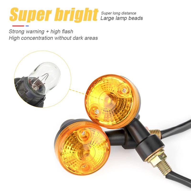 Motorcycle Round Turn Signal Lights, 4PCS 12V LED Bulbs Blinker