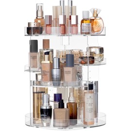 HBlife 360 Rotating Makeup Organizer Plus Size Adjustable Carousel Large Capacity Revolving Perfume Organizer Skincare Organizers Cosmetic Storage Spinning Holder for Vanity, Clear