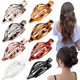 8 Pcs French Flat Hair Clips for Women, Large Flat Claw Clips for Women, Strong Hold Hair Claw for Thick Thin Hair(Tortoiseshell)