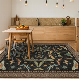 Hazo Haus Living Room Rug Black Boho 6x9 - Dining Room Rugs for Under Table, Bedroom, Insect Bug Eclectic Home Décor, Washable Non Slip Foldable