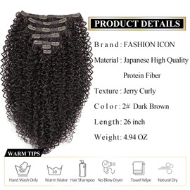 Curly Clip in Hair-Extensions Clips in-Human Hair Feelings Brown Jerry Curly Hair Extensions for Black Women Jerry Hair Extensions Curly Clip in Hair Extensions(#2 Brown)