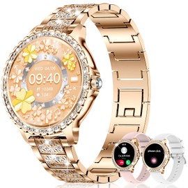 fitonyo Women's Smartwatch with Phone Function Diamond, 1.32 Inch Round HD Smart Watch Women's Watch with Call Function, Women's SmartWatch 120+ Sports Modes Watch Smart Watch Women's Watch for Android iOS