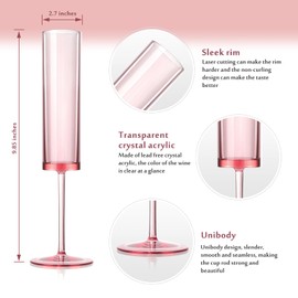 6 Pieces Pink Champagne Flutes 6 OZ Acrylic Square Champagne Glasses Stemmed Coupes Reusable Wedding Toasting Glasses Rose Bride Wine Glasses For Birthday Party Wedding Anniversary Christmas (Modern)