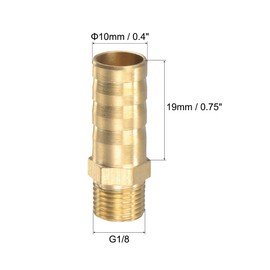 sourcing map Brass Hose Barb Fitting Straight 10mm x G1/8 Male Thread Pipe Connector with Stainless Steel Hose Clamp, Pack of 2