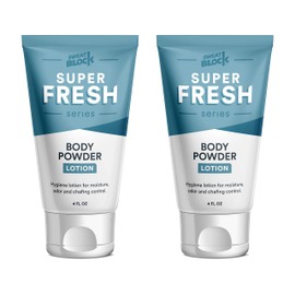 Super Fresh Body Powder Lotion by SweatBlock, Talc Free, Anti-Chafing, Deodorizing - No Mess Body Powder for Men and Women, 4 fl oz - 2 Pack