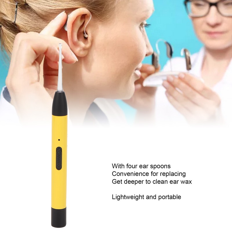 LED Light Earpick Rechargeable Double Light Source Yellow Portable Lighted