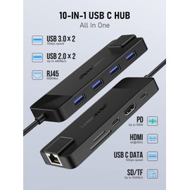 Lemorele 10 in 1 USB C Hub with 2 HDMI Ports, PD Charging, SD/TF, 5 USB C/A Ports, Laptop Docking Station for Dell XPS/HP/Lenovo/Surface