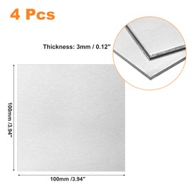 sourcing map 4Pcs 6061 Aluminum Sheet, 100mm x 100mm Rectangle Aluminum Plate 3mm Thick Flat Metal Stock for Industry Welding Crafting