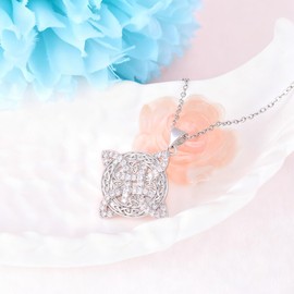 Celtic Knot Necklace S925 Sterling Silver Cubic Zirconia Vintage Irish Witches Knot Pendant Necklace Witchy Nudo de Bruja Plata Irish Wiccan Cross Jewelry Gift for Women Men Christmas Birthday