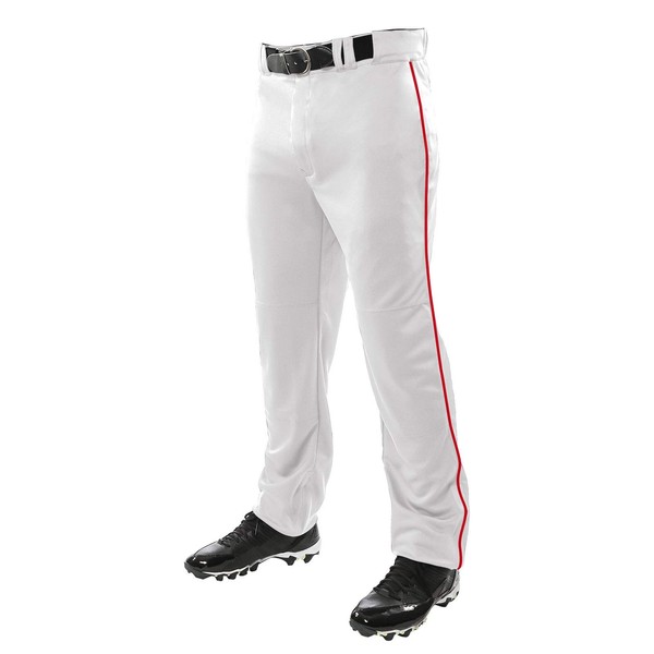 CHAMPRO Boys' Youth Triple Crown Open Bottom Baseball Pants, White, Scarlet Pipe, X-Large