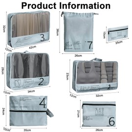 TEUYOE 7 PCS Packing Cubes, Multifunctional Packing Cubes For Suitcases, for Carry-On Luggage, Backpack, Duffle Bag, Tote Bag, Travel Bag and Weekend Getaway Bag(Gray)