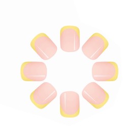 MERVF Square Press on Nails Short Fake Nail Yellow French Tip Glue ons Acrylic Nails Summer Beach Squoval Manicure DIY Supplies 24pcs Glossy