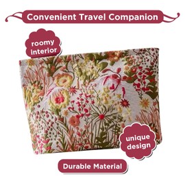 Jolitee Floral Makeup Bag - Durable & Portable Travel Cosmetic Organizer with Zipper, Embroidered, Toiletry Bag for Women & Girls (Willow & Bloom Floral)