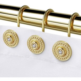 Gold Shower Curtain Hooks, Rust Proof Shower Curtain Rings for Bathroom, Metal Decorative Shower Curtain Hooks Hangers for Shower Curtain Rod, Shower Hooks for Shower Curtain Set of 12