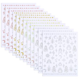 12 Sheets Star Moon Nail Stickers, 3D Silver Gold Nail Decals Self-Adhesive Sun Nail Design Stickers Cute Nail Decorations Art Manicure Accessories for Women Girls DIY Nails Supplies