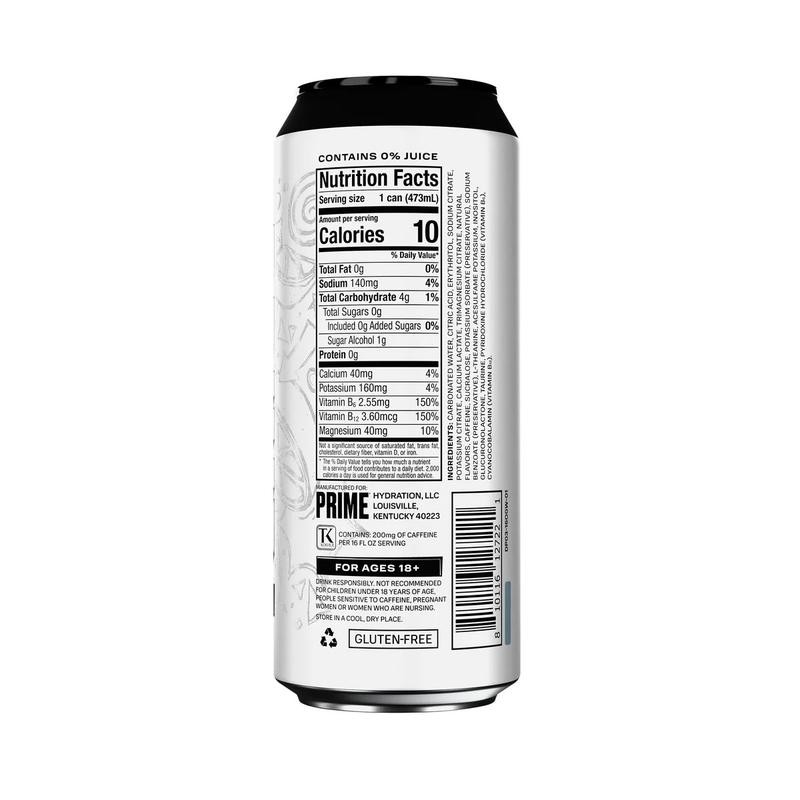 Prime Energy 16oz 12 Pack - 200mg Caffeine, 355mg Electrolytes,