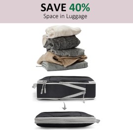 JOYCHER Compression Packing Cubes, 8pcs Set, Black, Nylon, Rectangular, Zipper Closure, Space-Saving, Variety Pack, Travel, Suitcase Organizer Bags