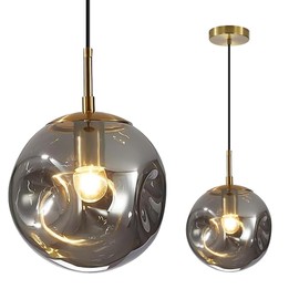 Modern Smoke Gray Concave Glass Pendant Light, Kitchen Island Lighting Single Globe Pendant Light Fixtures Century Kitchen Island Pendant Lighting for Bedroom Living Dining Room Light （Without Bulb）