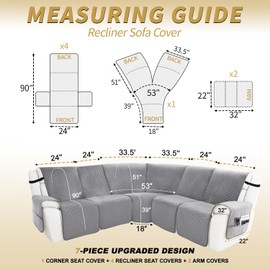 Arfntevss Waterproof Recliner Sectional Couch Covers for Reclining Sectional L Shape Sofa Cover Non Slip Washable Recliner L Shaped Slipcover Sets for Dog Furniture Protector (5 Seater, Light Gray)
