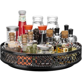 Ovicar Lazy Susan Turntable - 11 Inch Rotating Metal Spice Rack Lazy Susan for Cupboard, Pantry, Kitchen, Countertop, Dining Table, Cabinet, Bathroom, Refrigerator, Dressing Table, Black