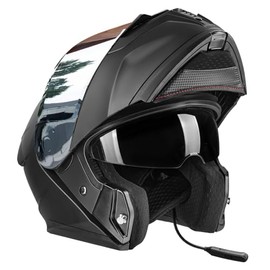 MOCOERLCascos Moto IntegralAbatible,con Luz Led.con Bluetoth Puede Hablar y Escuchar muisica, para Mica Plata, Negro Mate,Certificado Dot 207