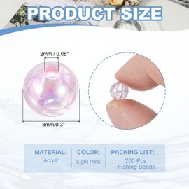 PATIKIL 8mm Fishing Beads, 200 Pcs Acrylic Holographic Beads Round Fishing Bait Eggs Rig Bead Tackle Lures Accessory for Fishing Rigs Baits Lures, Light Pink