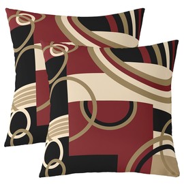 Feelyou Geometric Throw Pillow Covers 18"x18" Set of 2 Geometric Brown Black Red Pillow Cases Cushion Covers for Living Room Bedroom Stripe Line Decor Throw Pillowcases for Sofa Couch Chair