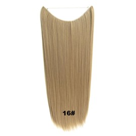 Beavorty Dark Brown Human Hair Extensions Fish Line Hair Extensions for Women Instant Length Volume High Temperature Fiber Reusable Styling Friendly