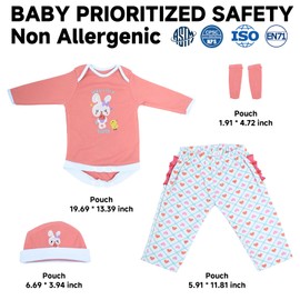 SCOM Reborn Baby Doll Clothes - 20 & 22 & 24 Inch 4 Pcs Doll Outfit Pink, Realistic Baby Bunny Clothing Set, Newborn Dolls Girl Onesies Gift