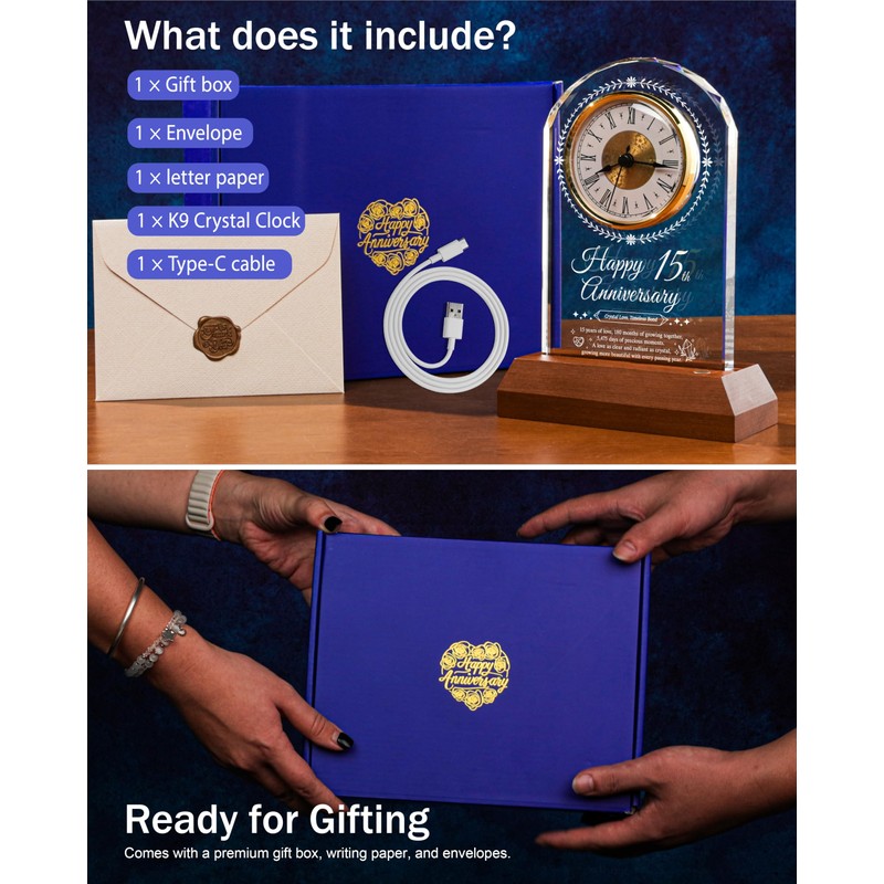 15th Wedding Anniversary Crystal Clock Gifts