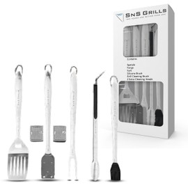 SnS Grills Slow ‘n Sear 7-Piece Professional Grill Tool Set - Stainless Steel BBQ Accessories with Long Handles and TPR Grips