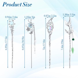 6 PCS Star Moon Hair Sticks Hair Chopsticks Chinese Hanfu Asian Vintage Hairstick Silver Metal Hairpins Updo Holders for Buns Decorative Women Accessories