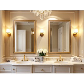 ROLOVE 34x24 Inch Gold Antique Mirror - Ornate Vintage Bathroom Mirror with Wall Mount, Decorative Leaner Mirror for Entryway, Living Room, Fireplace Mantel