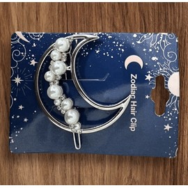 Zodiac NWT 2 Inch Zodiac Gold Plated Metal Imitation Pearl Half Moon Hair Clip Barrette