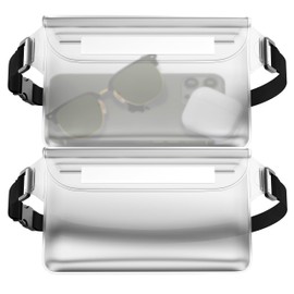 MyGadget 2X Waterproof Bags [ 22 x 15.5 cm ] - Dry Pouch IPx8 Waterproof - Waist Bag for Swimming with Triple Closure & Adjustable Strap in Transparent