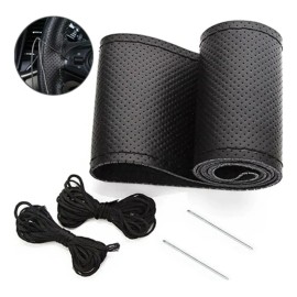 Funda Para Volante Perforada Negro Piel Genuina De 38cm