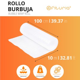 OFITURIA Bubble Wrap Packaging 100 cm x 10 m - Blister Film Transparent and Flexible for Protection during Shipping - Reusable Packaging Film for Household, Commercial and Moving