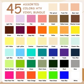 TECKWRAP HTV Vinyl Bundle Heat Transfer Vinyl 12"x10" - Includes 45 Sheets Assorted Colors Iron on Vinyl Pack, Heat Press Design for DIY T-Shirts and Other Fabrics
