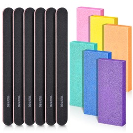 TsMADDTs Nail Files and Buffers Set with 6PCS Rectangular Nail Buffers and 6PCS Black 100/180 Grit Nail Files, Professional Nail Care Tools Kit for Women and Girls