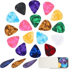 36 Pcs Guitar Picks with Aluminium Box Pack Mixed Colorful 0.46mm 0.71mm 0.96mm 3 Different Thicknesses ABS Material for Electric Acoustic Bass and Diy Crafts Gift Pick (36)