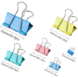JANYUN 150Pcs Large Binder Clips 6 Assorted Sizes Paper Clamps Clip for Notes Paper Document Organizing Metal Clip Office School Home Supplies (Multicolor)