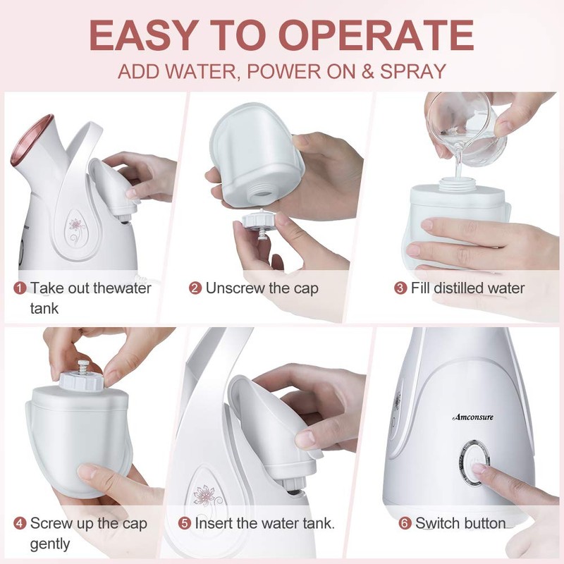 Facial Steamer, Amconsure Nano Ionic Face Steamer for Home, 100ML